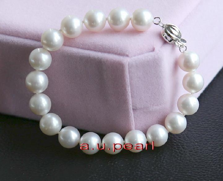 Naturel 100/% Real 12 mm AAA Parfait Rond Blanc Shell Pearl Bracelet 7.5/"